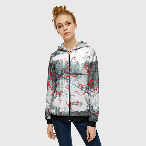 Женская толстовка на молнии Узоры на мраморе / 3D-Черный – фото 3