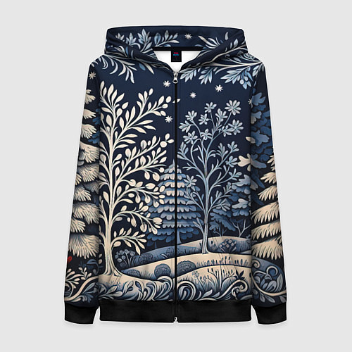 Женская толстовка на молнии Ледяные узоры нового года / 3D-Черный – фото 1