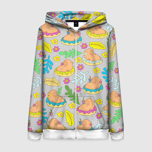 Женская толстовка на молнии Семья капибар на отдыхе / 3D-Белый – фото 1