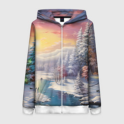 Толстовка на молнии женская Сказочное сияние нового года, цвет: 3D-белый