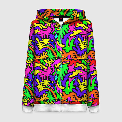Женская толстовка на молнии Яркие цветные каракули / 3D-Белый – фото 1
