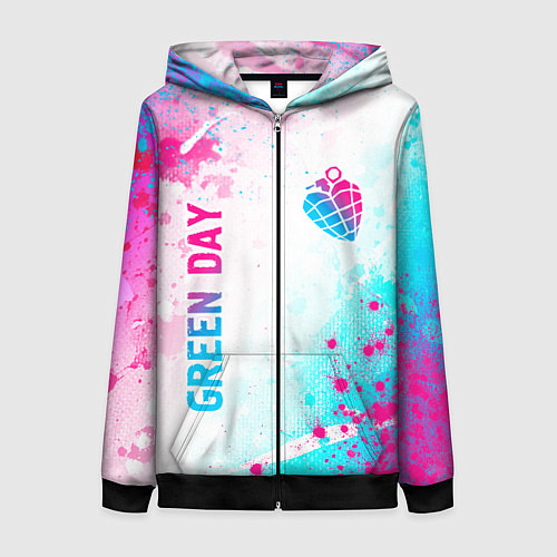 Женская толстовка на молнии Green Day neon gradient style вертикально / 3D-Черный – фото 1