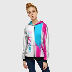 Толстовка на молнии женская Coldplay neon gradient style по-вертикали, цвет: 3D-черный — фото 2