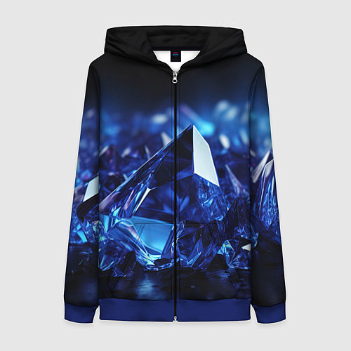 Женская толстовка на молнии Синие прозрачные алмазы / 3D-Синий – фото 1