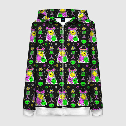 Женская толстовка на молнии Цветные инопланетные существа / 3D-Белый – фото 1