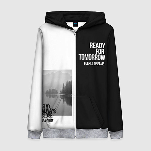 Женская толстовка на молнии Чёрно белый Stay always close be a guide мечты / 3D-Меланж – фото 1