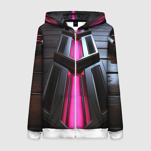Женская толстовка на молнии Розовые неоновые вставки в черной конструкции / 3D-Белый – фото 1