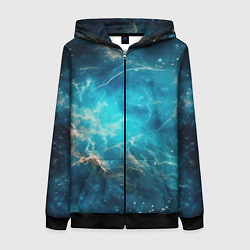 Толстовка на молнии женская Голубая небула, цвет: 3D-черный