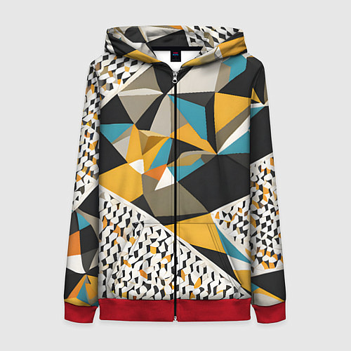 Женская толстовка на молнии Красные жёлтые и чёрные треугольники / 3D-Красный – фото 1