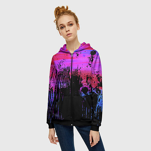 Женская толстовка на молнии Розово синий сочный гранж / 3D-Черный – фото 3