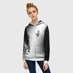 Толстовка на молнии женская Powerwolf glitch на светлом фоне вертикально, цвет: 3D-белый — фото 2
