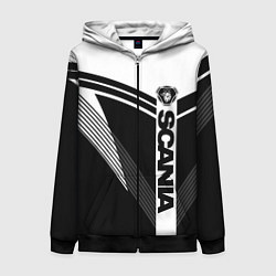 Толстовка на молнии женская Scania логотип на абстрактном фоне, цвет: 3D-черный