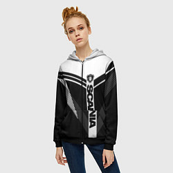 Толстовка на молнии женская Scania логотип на абстрактном фоне, цвет: 3D-черный — фото 2