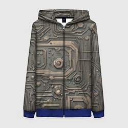 Толстовка на молнии женская Металлическая ржавая обшивка с микросхемами и гайк, цвет: 3D-синий
