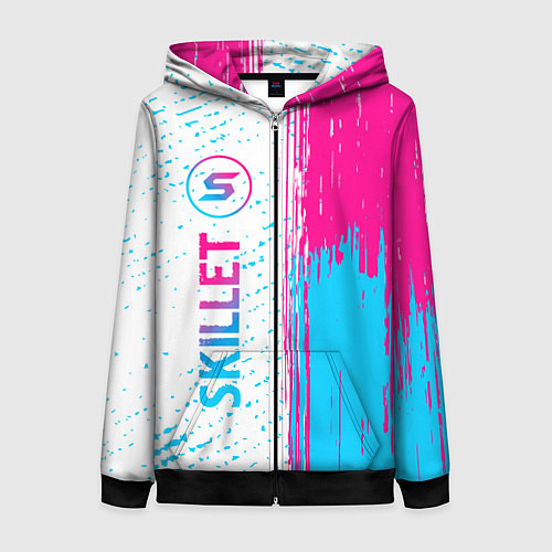Женская толстовка на молнии Skillet neon gradient style по-вертикали / 3D-Черный – фото 1