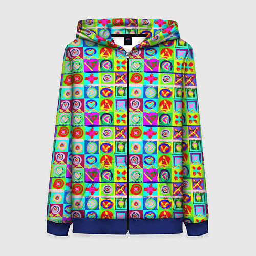 Женская толстовка на молнии Сердца и квадраты абстракция / 3D-Синий – фото 1