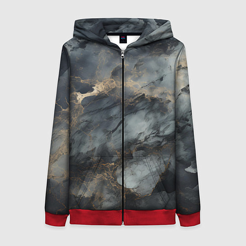 Женская толстовка на молнии Темно-серый мрамор / 3D-Красный – фото 1