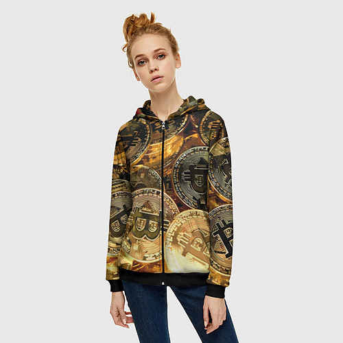 Женская толстовка на молнии Золото цифровой эры / 3D-Черный – фото 3