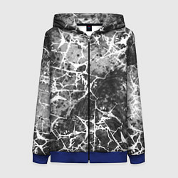 Женская толстовка на молнии Абстракция - белые трещины на сером фоне