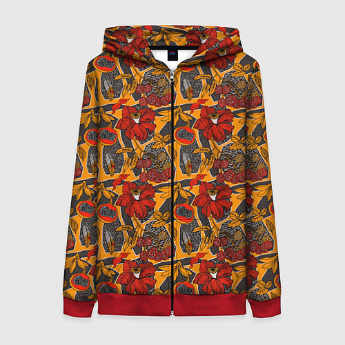 Женская толстовка на молнии Цветочное разноцветье / 3D-Красный – фото 1