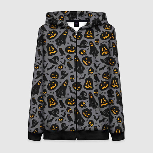 Женская толстовка на молнии Праздничный узор хэллоуина / 3D-Черный – фото 1