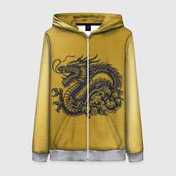 Толстовка на молнии женская Дракон на золоте, цвет: 3D-меланж