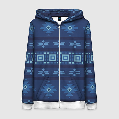 Женская толстовка на молнии Blue tribal geometric / 3D-Белый – фото 1