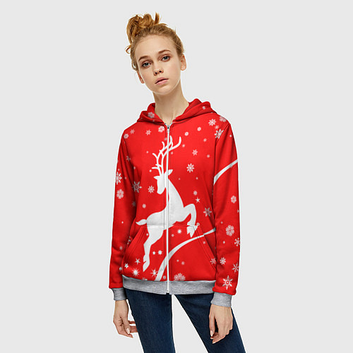 Женская толстовка на молнии Christmas deer / 3D-Меланж – фото 3