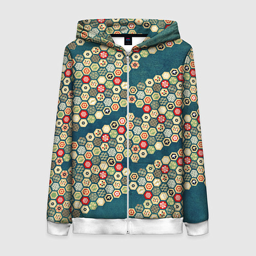 Женская толстовка на молнии Традиционный японский узор: черепаховый панцирь-со / 3D-Белый – фото 1