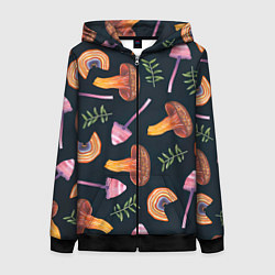 Толстовка на молнии женская Goblincore - болотные грибы, цвет: 3D-черный
