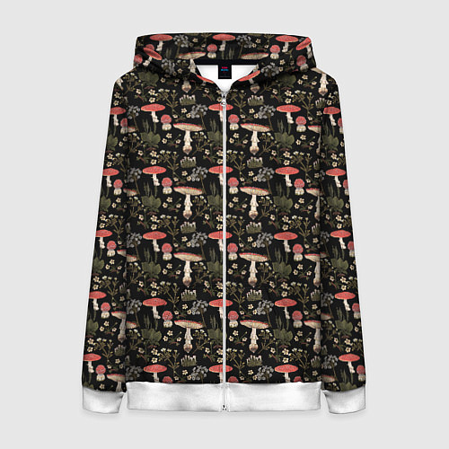Женская толстовка на молнии Goblincore - мухоморы / 3D-Белый – фото 1