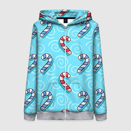 Женская толстовка на молнии Новогодний леденец трость / 3D-Меланж – фото 1