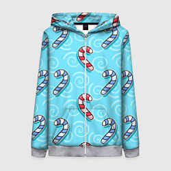 Женская толстовка на молнии Новогодний леденец трость