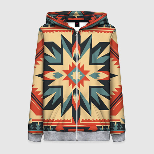 Женская толстовка на молнии Орнамент в стиле американских индейцев / 3D-Меланж – фото 1