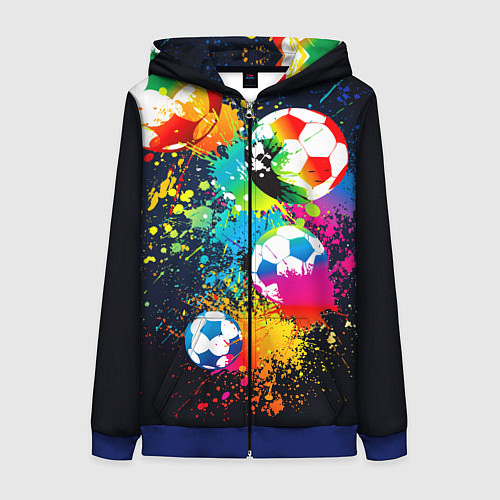 Женская толстовка на молнии Разноцветные футбольные мячи / 3D-Синий – фото 1