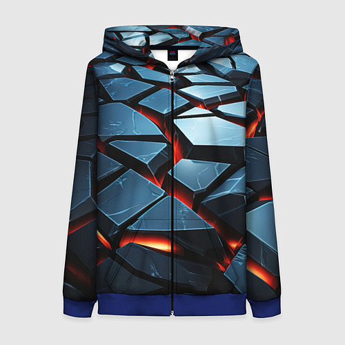 Женская толстовка на молнии Абстрактные плиты с оранжевым светом / 3D-Синий – фото 1