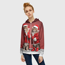 Толстовка на молнии женская С новым котом - два кота в костюмах Санты, цвет: 3D-белый — фото 2