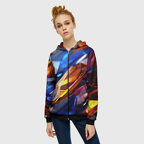 Женская толстовка на молнии Прозрачные блестящие камни / 3D-Черный – фото 3