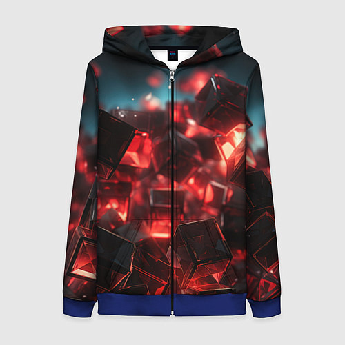 Женская толстовка на молнии Красные кубики абстракция / 3D-Синий – фото 1