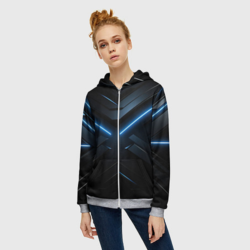 Женская толстовка на молнии Синяя неоновая полоса на черном фоне / 3D-Меланж – фото 3