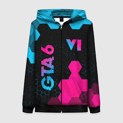 Женская толстовка на молнии GTA 6 - neon gradient вертикально / 3D-Черный – фото 1