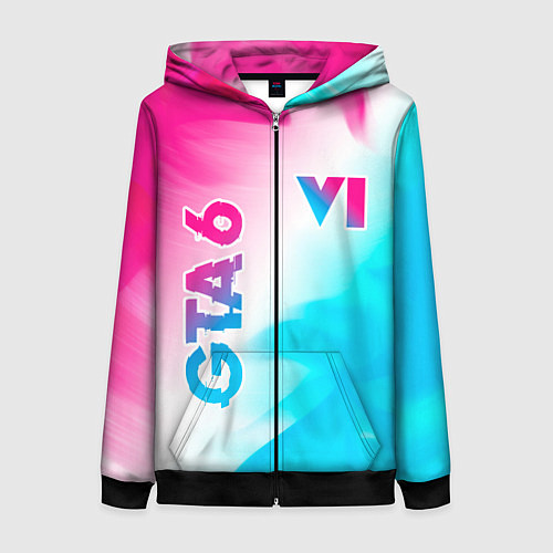 Женская толстовка на молнии GTA 6 neon gradient style вертикально / 3D-Черный – фото 1