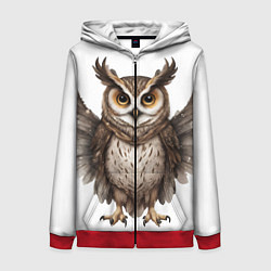 Толстовка на молнии женская Совушка с крыльями, цвет: 3D-красный