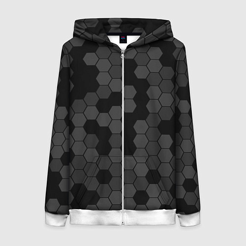Женская толстовка на молнии Камуфляж гексагон черный / 3D-Белый – фото 1