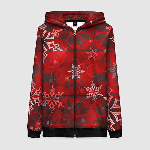 Женская толстовка на молнии Рождественские узоры снежинки / 3D-Черный – фото 1