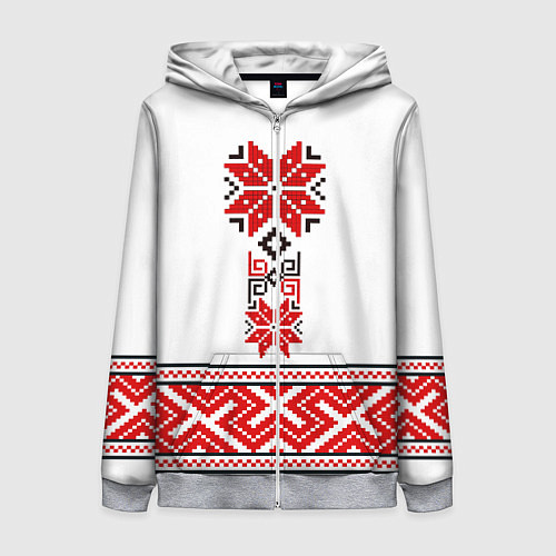 Женская толстовка на молнии Обережная вышиванка - узор алатырь / 3D-Меланж – фото 1