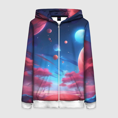 Женская толстовка на молнии Красный лес / 3D-Белый – фото 1