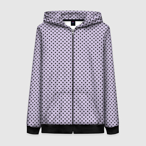 Женская толстовка на молнии Светло-сиреневый паттерн маленькие звёздочки / 3D-Черный – фото 1