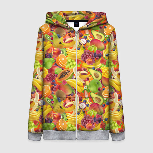 Женская толстовка на молнии Экзотические фрукты и ягоды / 3D-Меланж – фото 1