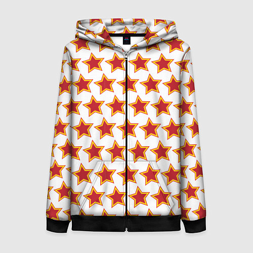 Женская толстовка на молнии Красные звезды с контуром / 3D-Черный – фото 1